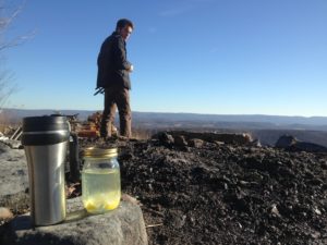 The view from a clear spot in Coopers Rock, where we set up camp and had some lemon water and coffee.